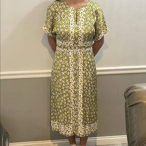 Boden Polka Dot Midi Dress - Green and White